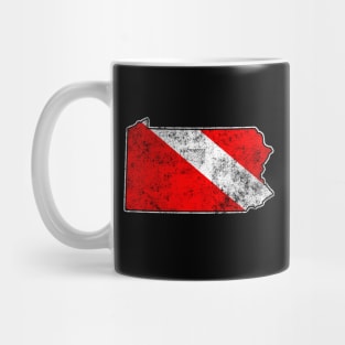 Pennsylvania Dive Flag Scuba Diving State Map Dive Flag Distressed Mug